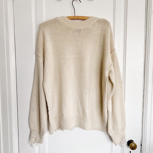 WILDFOX • Let’s Stay Home distressed sweater pullover beige soft cozy oversized - Picture 11 of 12
